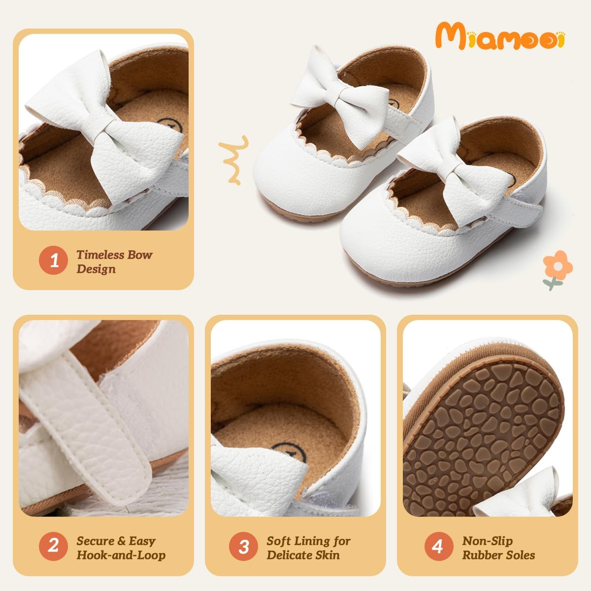 Miamooi Infant Baby Girls Wedding Dress Shoes Bow Ballet Princess Mary Jane Flats Toddler First Walkers Sneaker Newborn Crib Baptism Shoes - Image 5