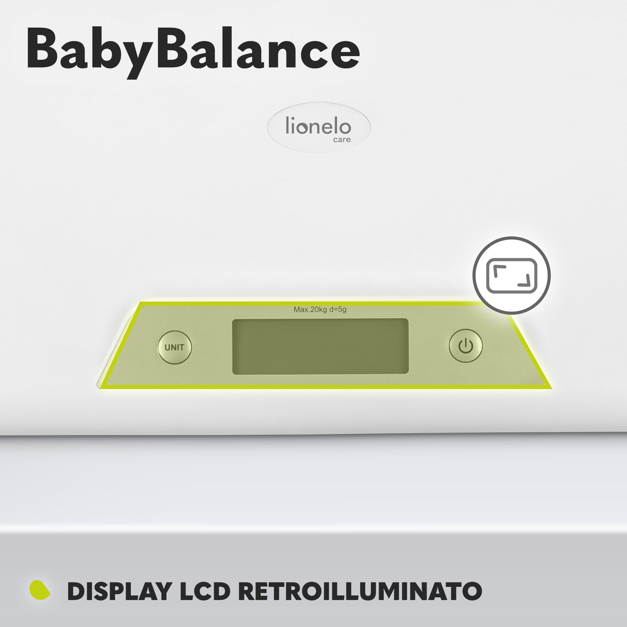 LIONELO BABYBALANCE bilancia elettronica per neonati, bilancia pesa neonati fino a 20kg, ampio display, funzione di tara, memorizzazione dell'ultima misurazione, pesatura precisa con incrementi di 5 g