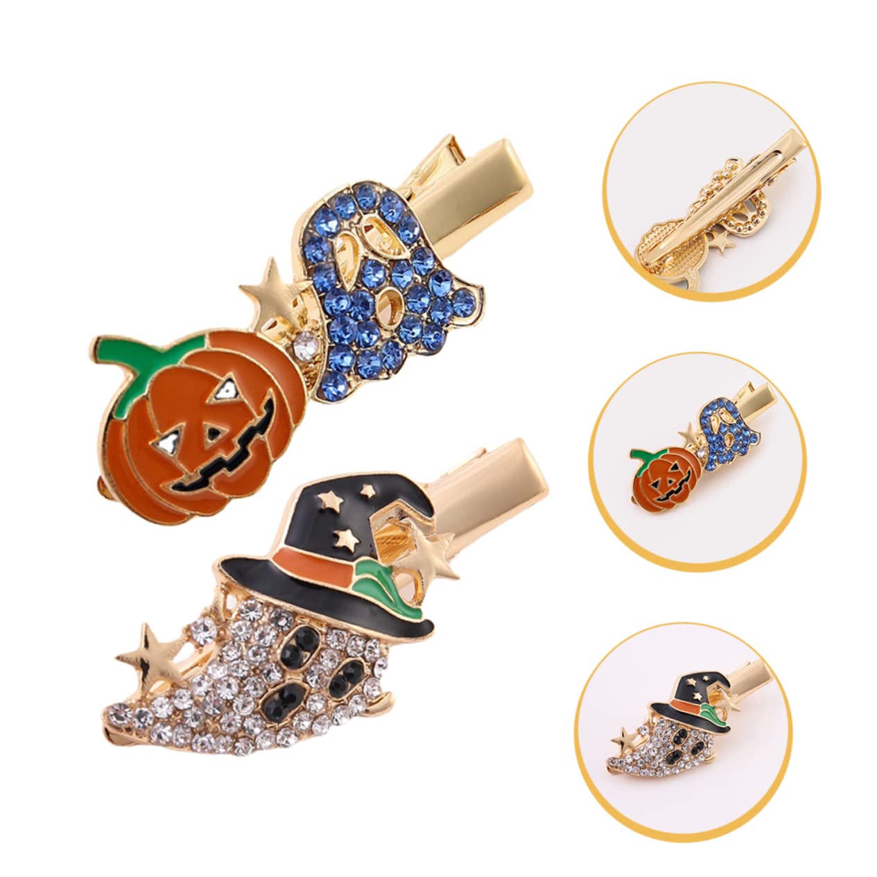 FRCOLOR 4 Sets Einzigartige Halloween-haar-accessoires Gothic Kürbis-haarspangen Geister- Strass Haarspangen Top-clip für Das Haar Modisch und 2 Stück * 4