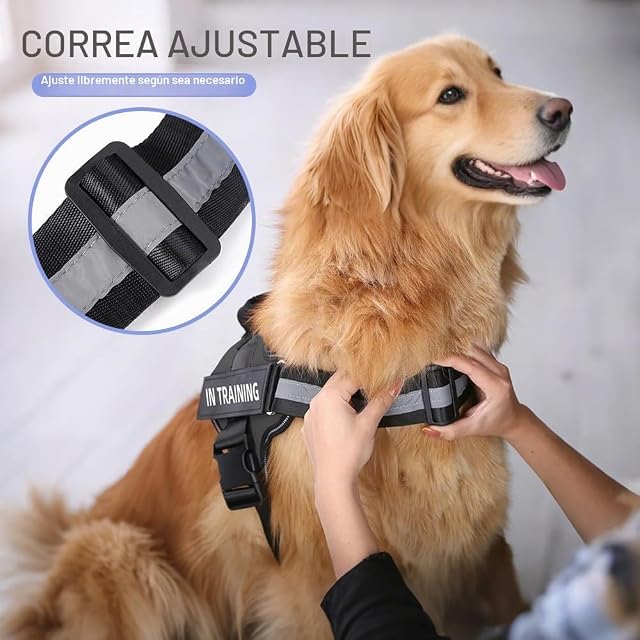 Foto 5 de 7 de FDEETY Arnes Perro Ajustable Noche Reflectante con Hebilla Frontal Arnés Antiescape Fácil de Poner Arnés…