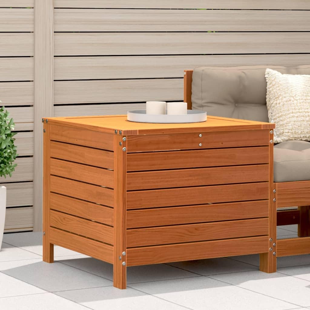 Pouf da Giardino in Pino massello 62x63,5x53,5 cm, Marrone Cera, Seduta da Esterno con Contenitore.