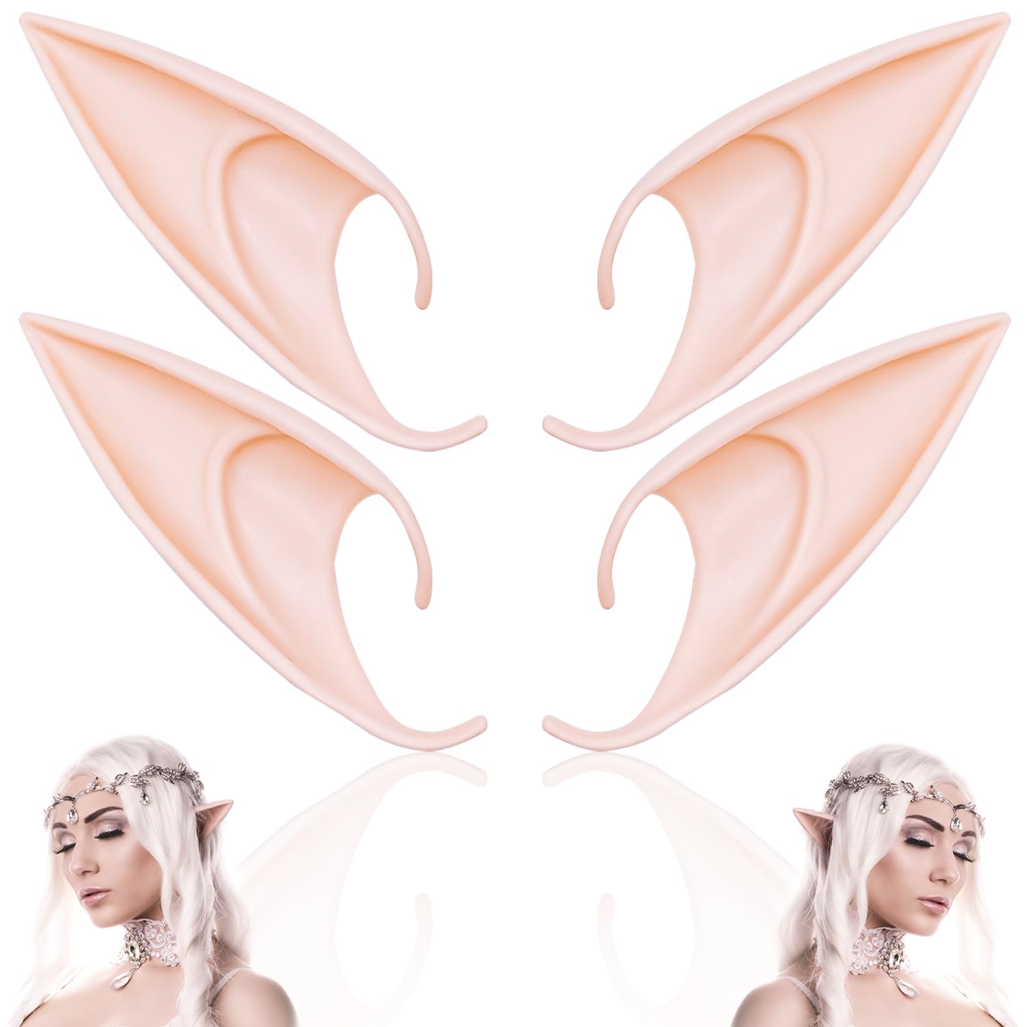 2 Pairs Pixie Elf Ear, Fairy Elf Ear Cosplay Pointy Goblin Ears Dress Up Costume Soft Prosthetic Ears, Cosplay Accessories Halloween Christmas Anime Party Vampire Ears Live Broadcast Props