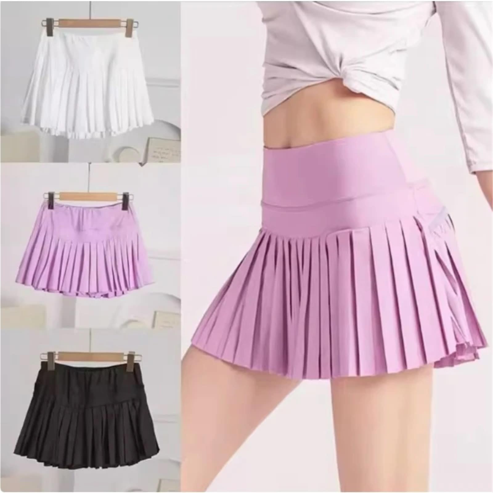 Falda Deportiva de Cintura Alta con Bolsillos, elástica, antideslumbrante, de Secado rápido, for Yoga, Plisada y con Pelotas de Tenis. para Correr y Hacer Ejercicio Físico