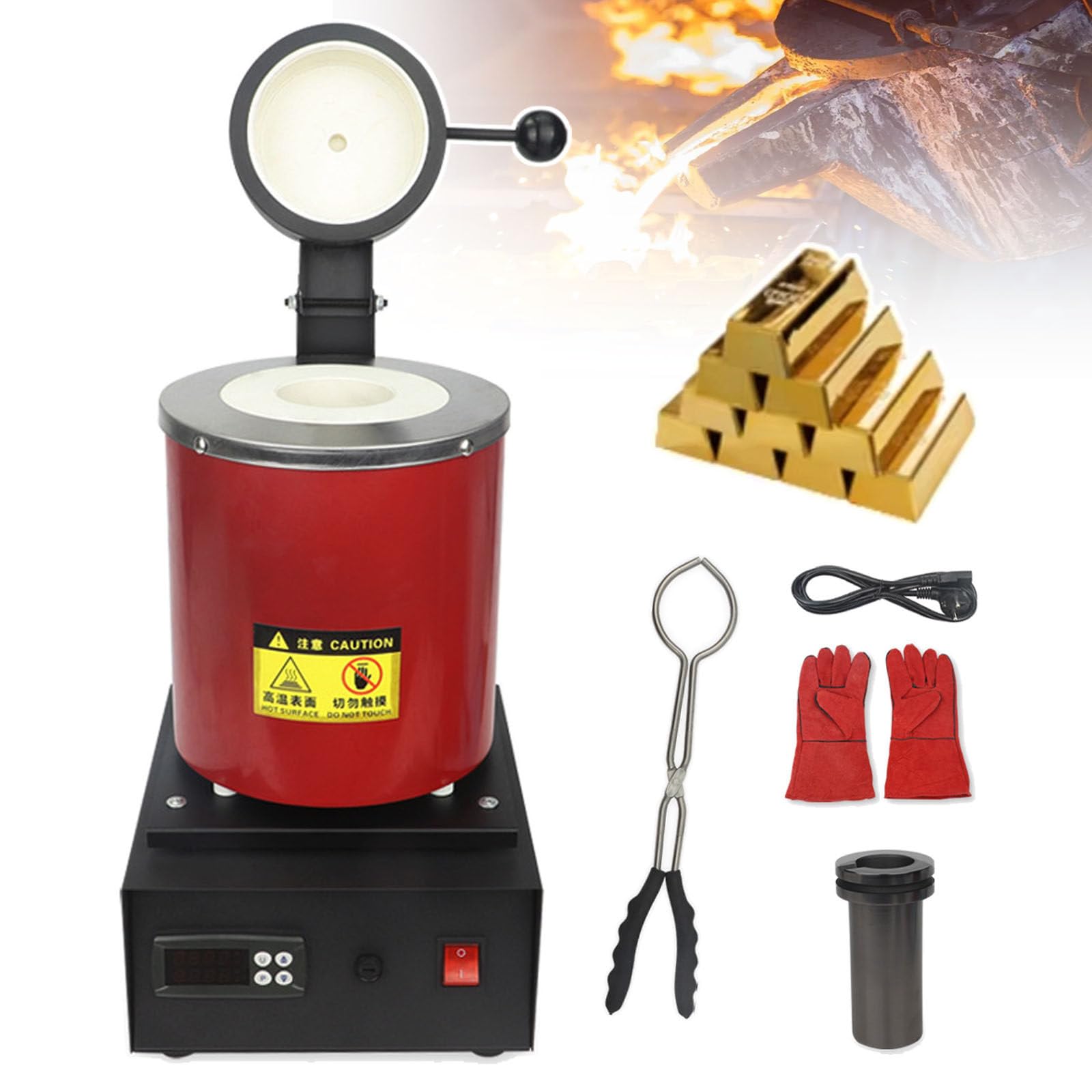 BoluDukNN 1800w Gold Melting Furnace,1150℃ /2102 ℉ Automatic Digital Melting Furnace Machine with Graphite Crucible,For Refining Metals Gold Silver Tin Aluminum Red-3kg
