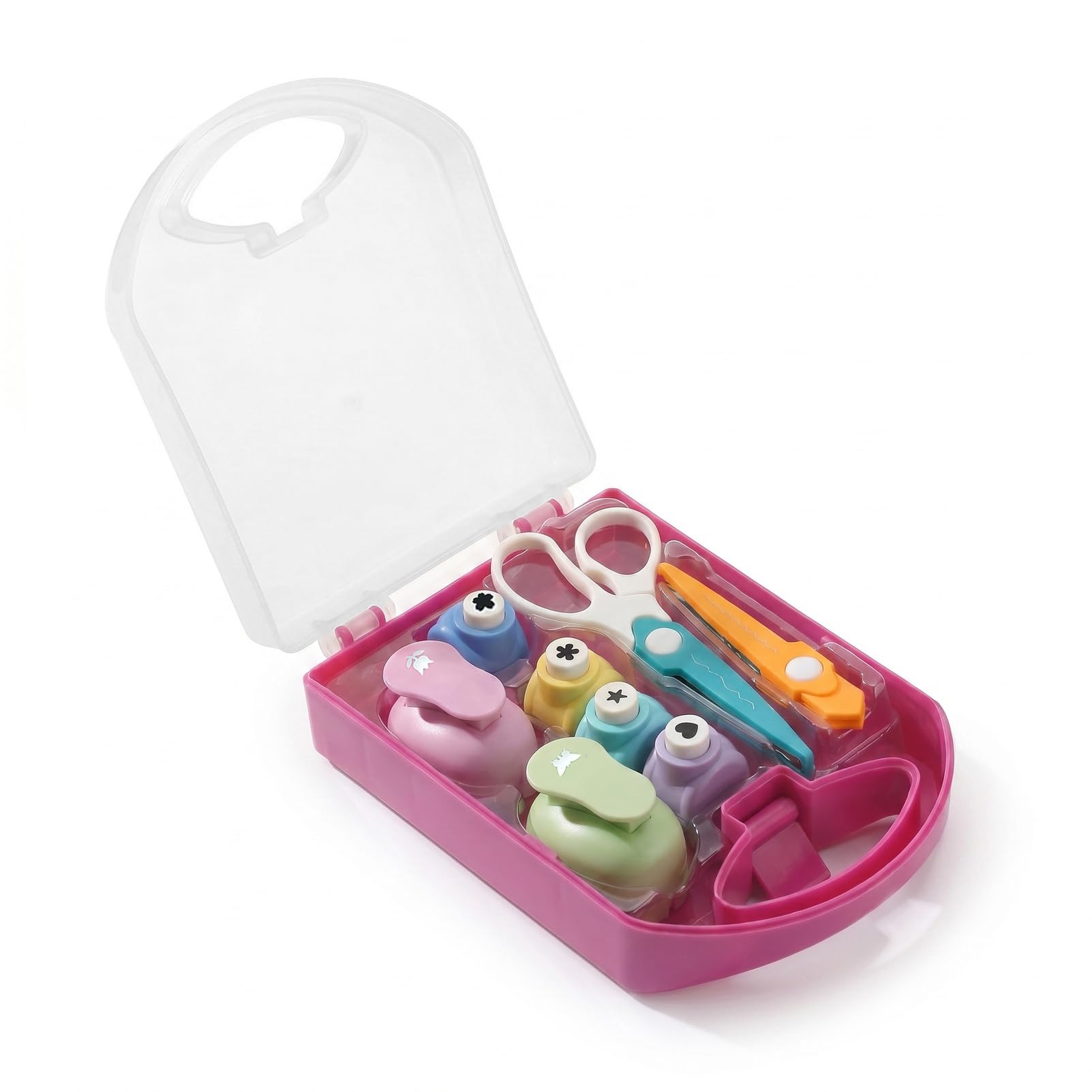 Craft Hole Punch Set, 8 Piece Paper Shape Cutters and Scissors with Storage Case, Hole Puncher for Paper Crafting DIY Scrapbooking Card Making