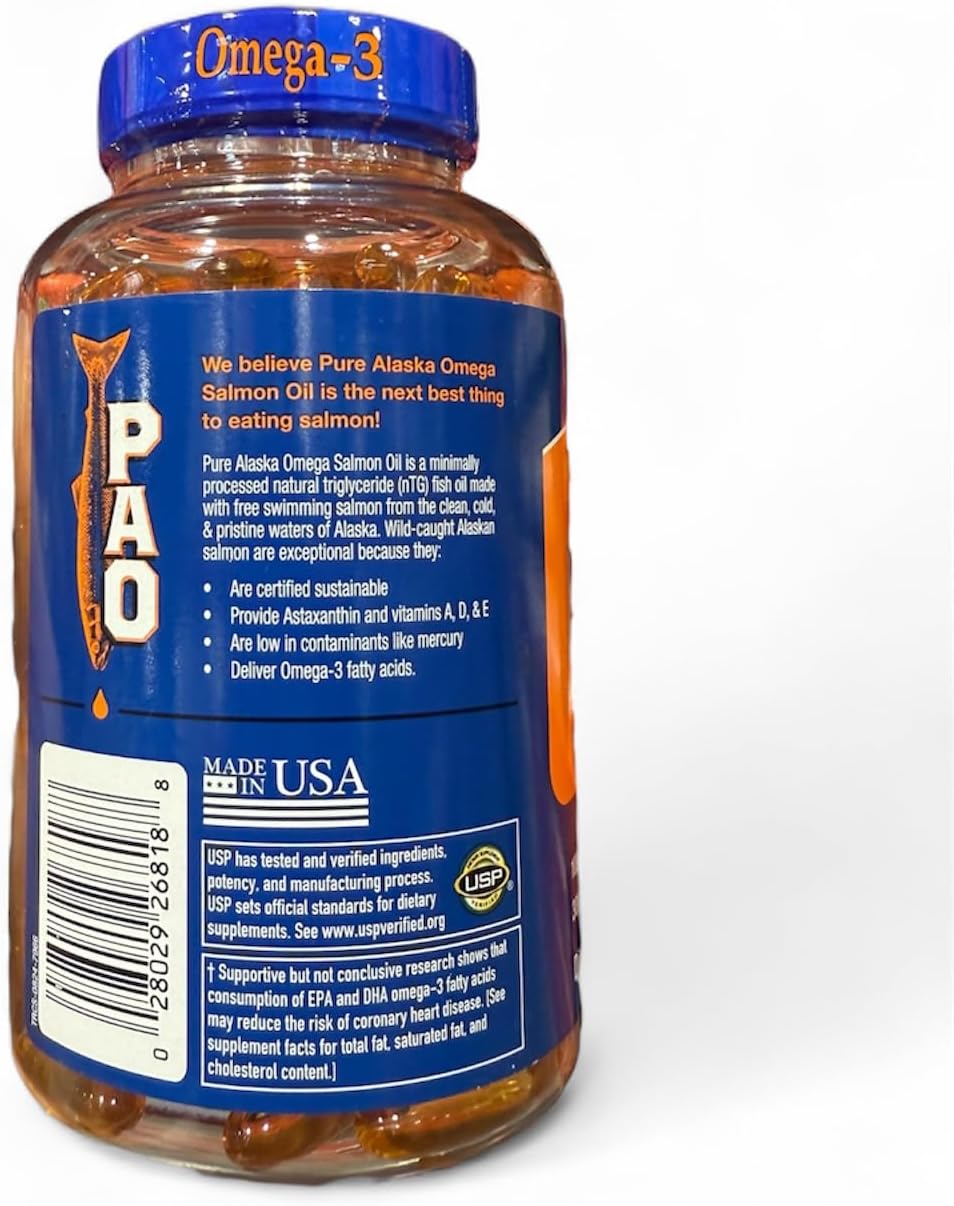 Omega3 Pure Alaskan's Extra Virgin Wild Alaskan Salmon Oil, 210 Softgels, 1000mg per Softgel, 105 Servings; New Packaging;1 Pack
