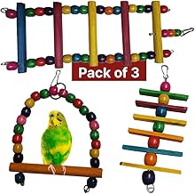 Boltz Bird Ladder and Hanging chewable Wooden Swing Bird Toys for Budgies,Cockatiel,Finches,Kannur Birds- Made with Bamboo- 3 Piece