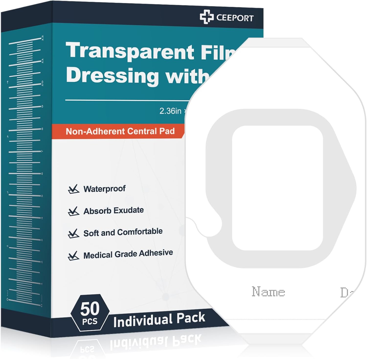 Ceeport Waterproof Transparent Film Dressing with Pad 25 Pack, 4"x4.75" Large Bandages Adhesive Patches, Wound Cover Patches for Post Surgical, IV Shield, Tattoo Aftercare Bandage