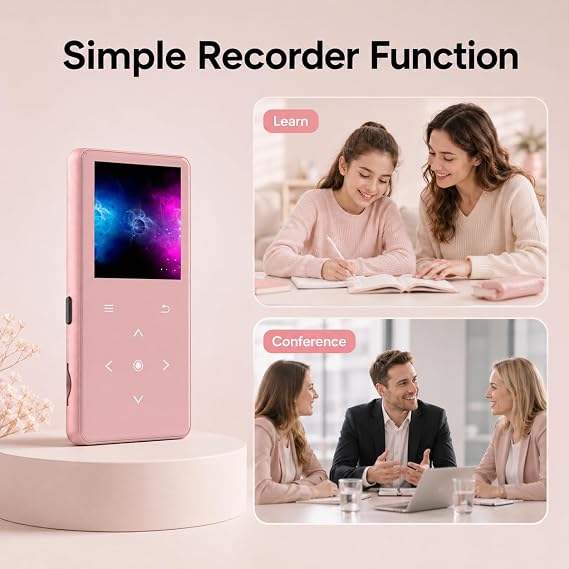 64GB MP3 Player with Bluetooth 5.2, AiMoonsa Music Player with Built-in HD Speaker, FM Radio, Voice Recorder, HiFi Sound, E-Book, Earphones Included