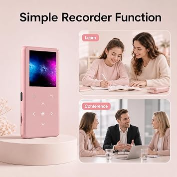 64GB MP3 Player with Bluetooth 5.2, AiMoonsa Music Player with Built-in HD Speaker, FM Radio, Voice Recorder, HiFi Sound, E-Book, Earphones Included