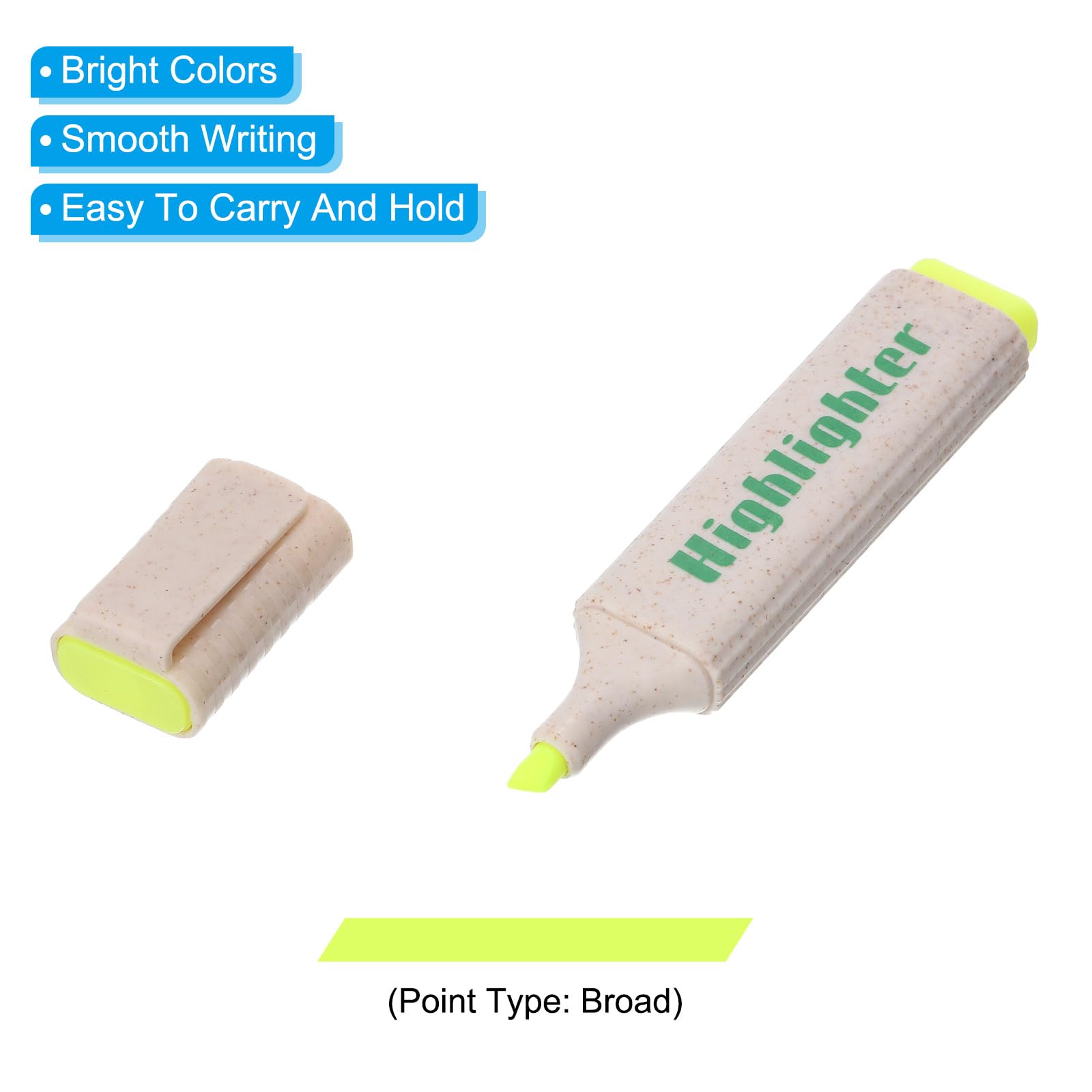 PATIKIL Highlighter Pen, 4 Pack Water Based Broad Tip Writing Marker Pens for Office Home Daily Use Style 2, Yellow - Image 4