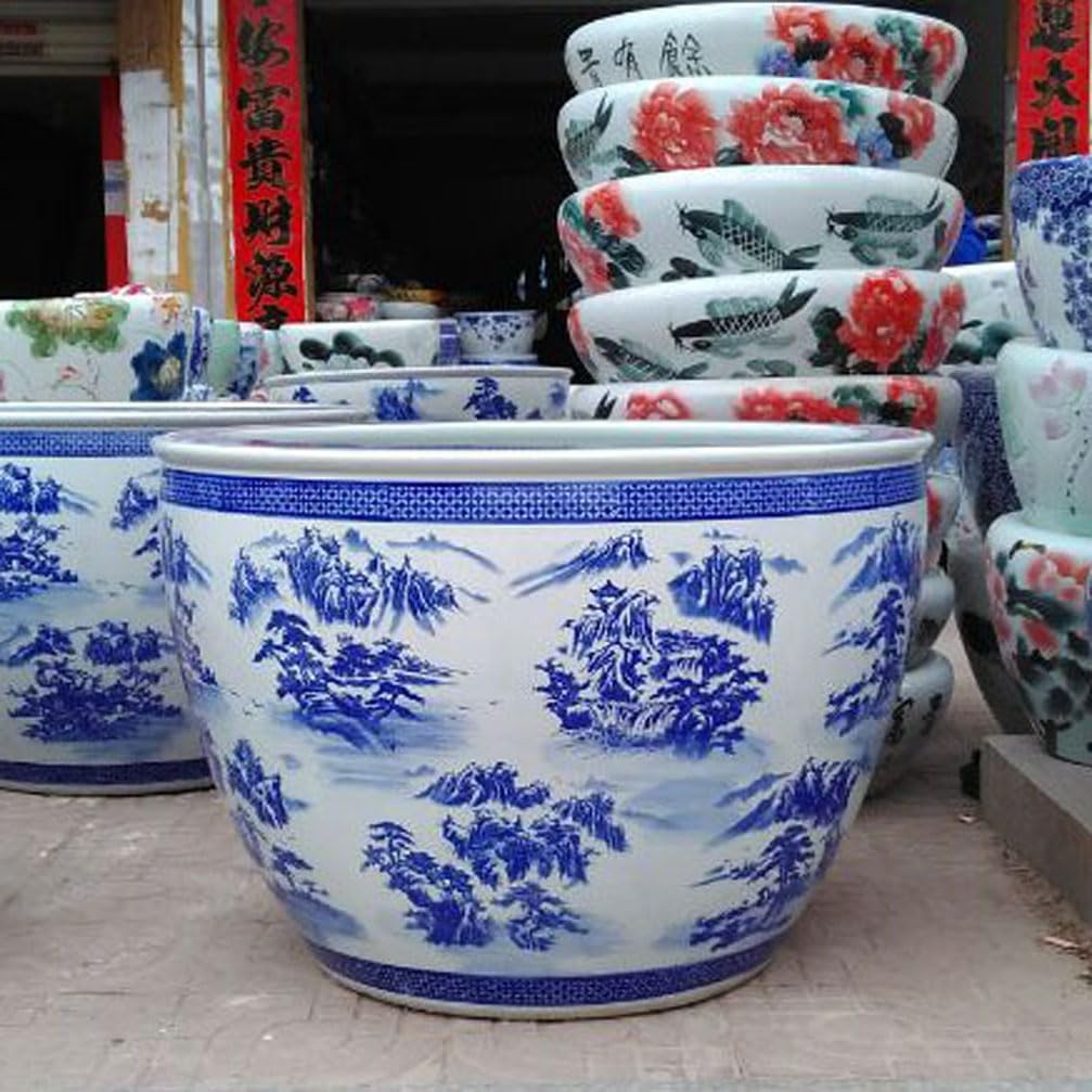 Bardzo duża niebiesko-biała ceramiczna doniczka 1 zestaw chińskich ceramicznych doniczek na kwiaty dekoracyjna 42 cm doniczka z tacami do wewnątrz na zewnątrz biurko ogród balkon