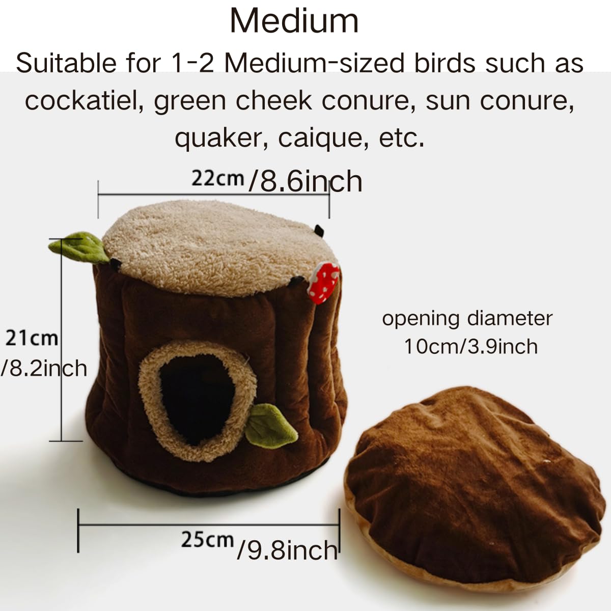 Warm Winter Bird Nest with Removable Cushion, Stump Style Bird House, Soft and Washable Hanging Bed Hammock for Parrot, African Grey,Chinchilla,Ferret, Bunny,Small Animal Houses & Habitats (Medium)