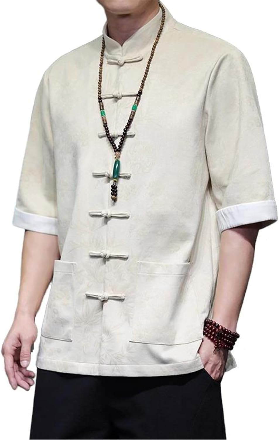 Men's Chinese Style Short Sleeved Shirt Printed Tang Suit Kungfu Casual Commuter T-Shirt Tops