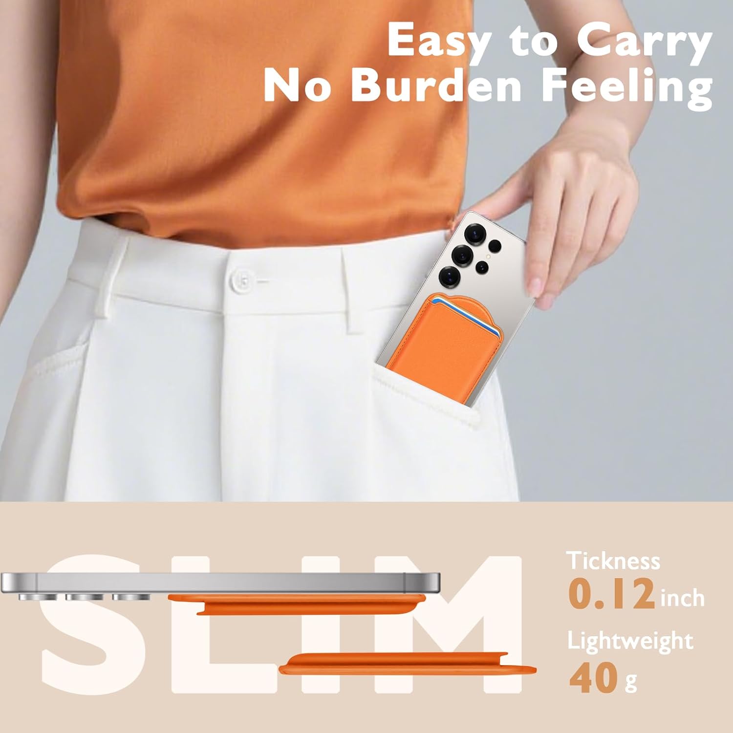 Compatible with Magsafe Wallet Magnetic Card Holder - Phone Wallet for Samsung Galaxy S25 Series,for iPhone 17/16/15/14/13/12 Series for Women Men for Apple Mag RFID Magnet Fit 3 Cards,Orange - Image 3