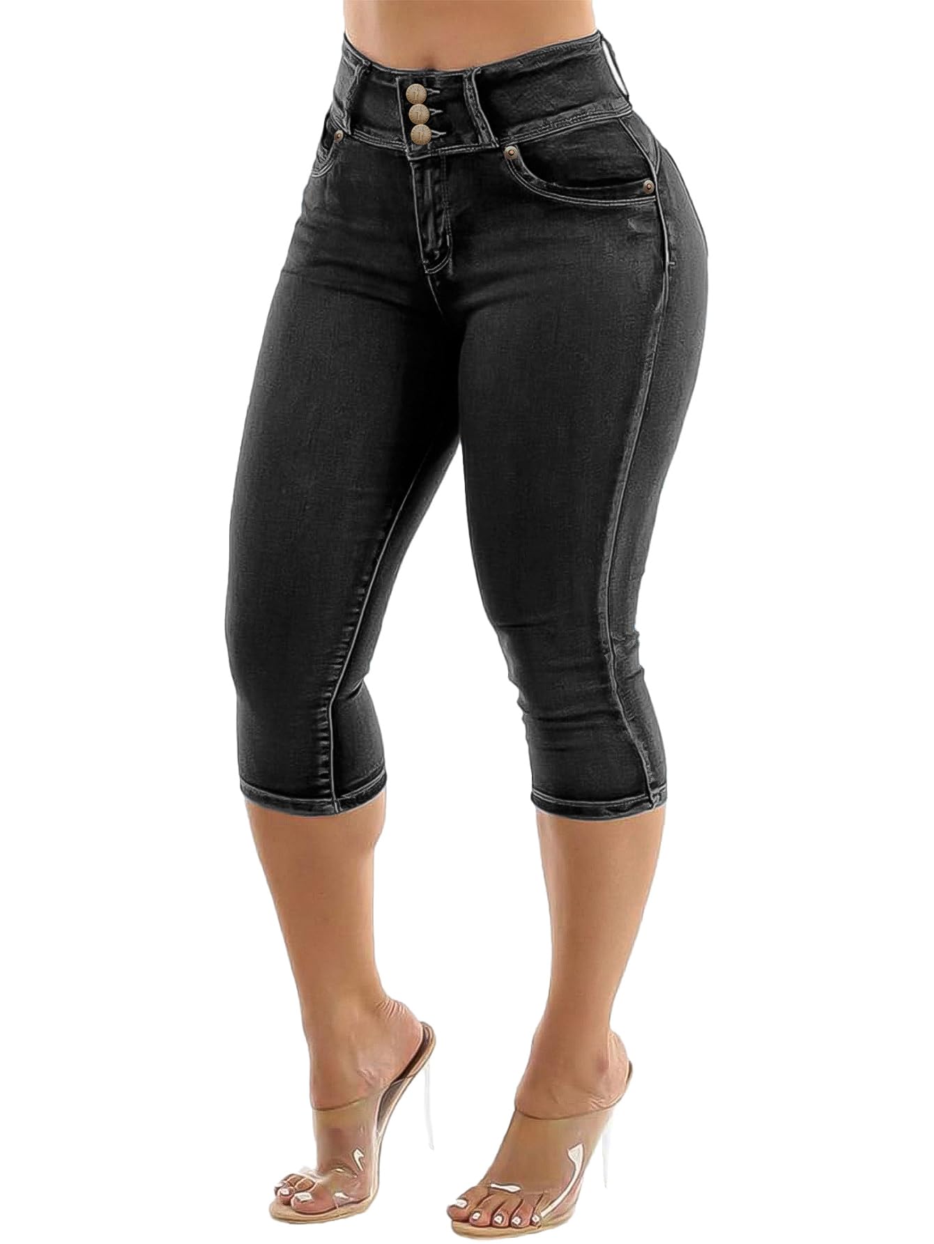 Flamingals Butt Lifting Mid Waist Skinny Jeans Capris