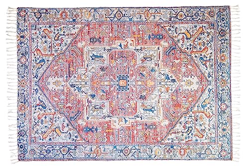 Jute & Co. Moderner Teppich aus bedruckter Baumwolle und Polyester, mit Fransen, strapazierfähig und elegant, mit Wasser waschbar (70 x 140 cm)