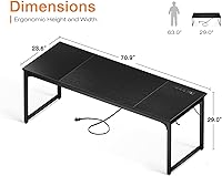 Vista 3 de Coleshome Escritorio para computadora de 71 pulgadas con puertos USB, escritorio de oficina grande, escritorio de estudio largo para estudiantes