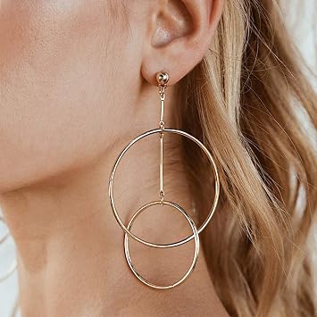 Doubnine Double Hoops Large Circle Dangle Earrings Trend Minimal Gold Silver Women Jewelry gold