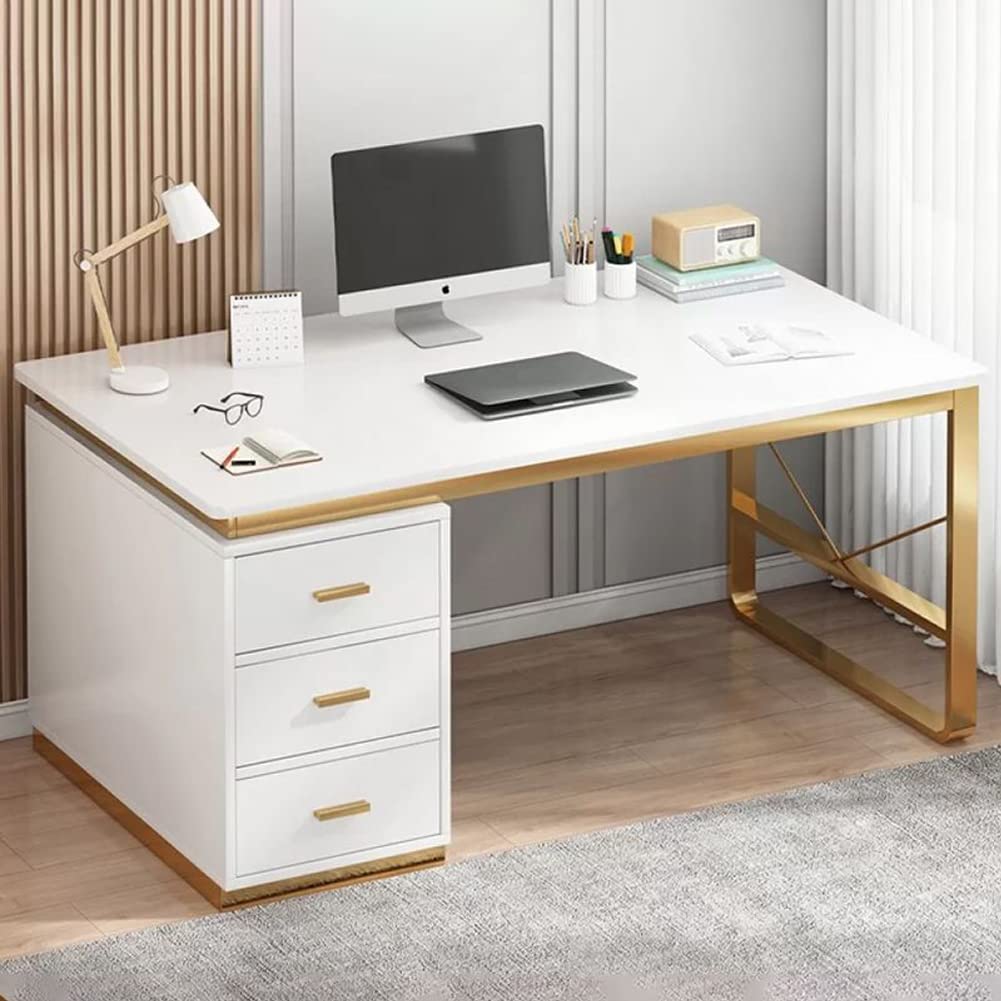Moderna mesa de oficina con cajones y armario, amplia superficie de trabajo para el hogar u oficina, ideal para ordenador portátil y de escritorio