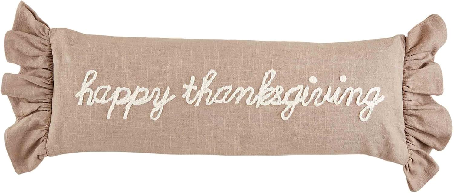 Mud Pie Thanksgiving Ruffle Pillow, 10 1/2" x 30", Brown