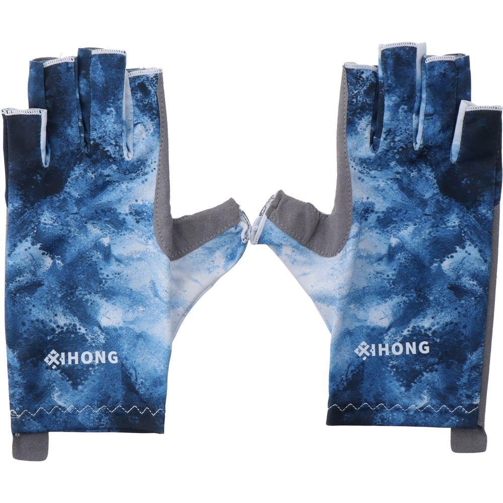 hobbyme Summer Fishing Half Finger Gloves Outdoor Sports Ice Silk Open Finger Sunscreen Gloves Professional Equipment Blue