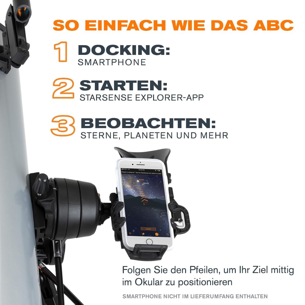 Celestron StarSense Explore DX 130 Newton-Reflektorteleskop, Smartphone-App-fähig, inklusive Okulare, Halterung, Stativ