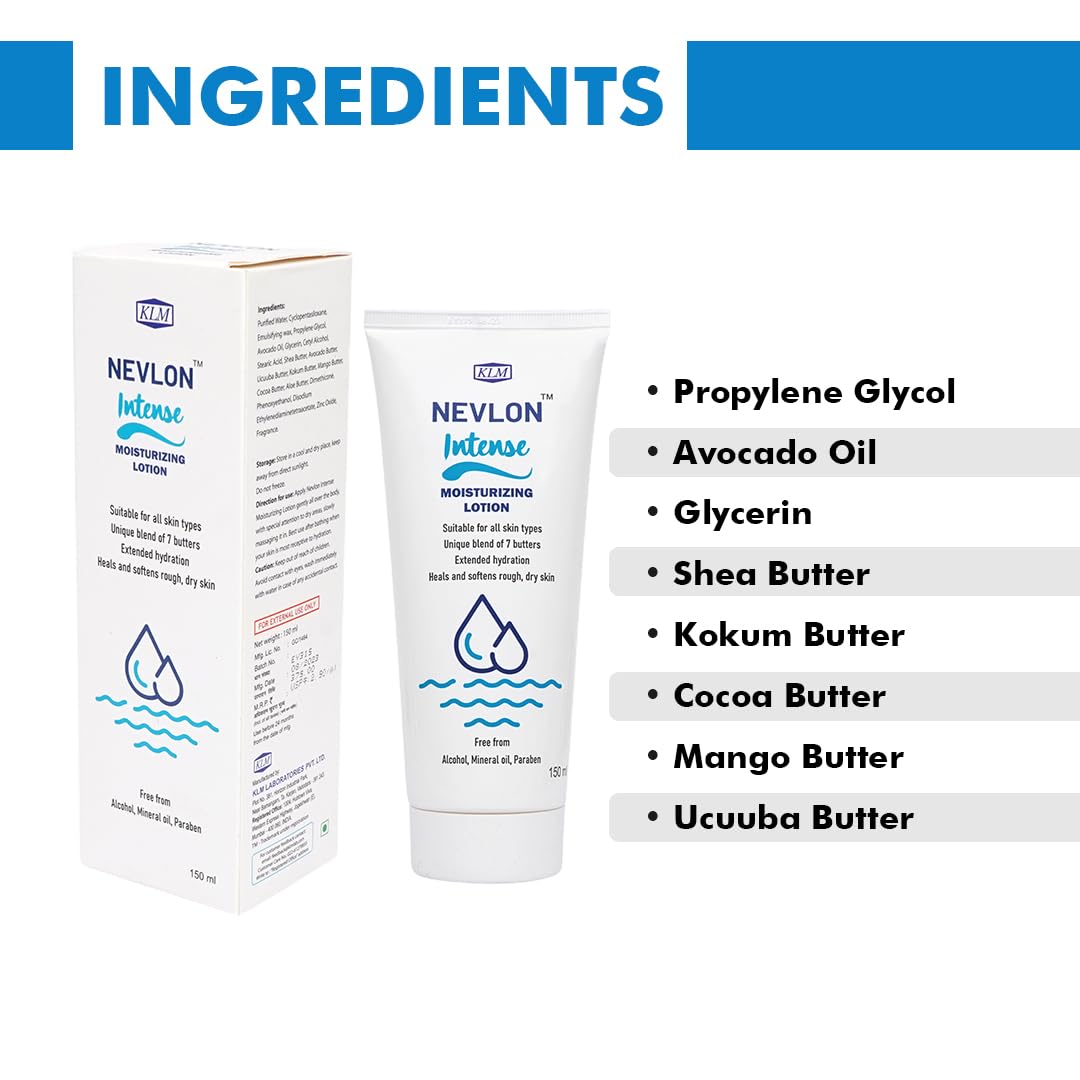 KLM Nevlon Intense Moisturizing Lotion, 150ml | Unique Blend of 7 Butters, Extended Hydration | Suitable for All Skin Types 4