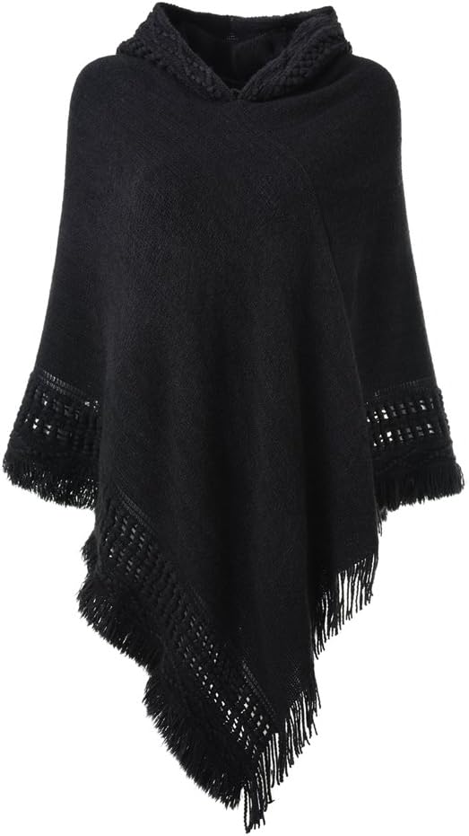 Ferand Ladies' Hooded Cape with Fringed Hem, Crochet Poncho Knitting Patterns for Women