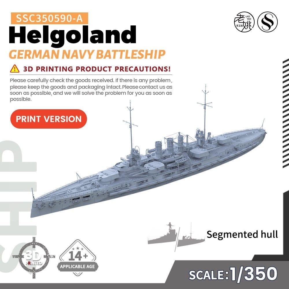 Niepomalowany model wojskowy do pancernika niemieckiej marynarki wojennej Helgoland 1/350