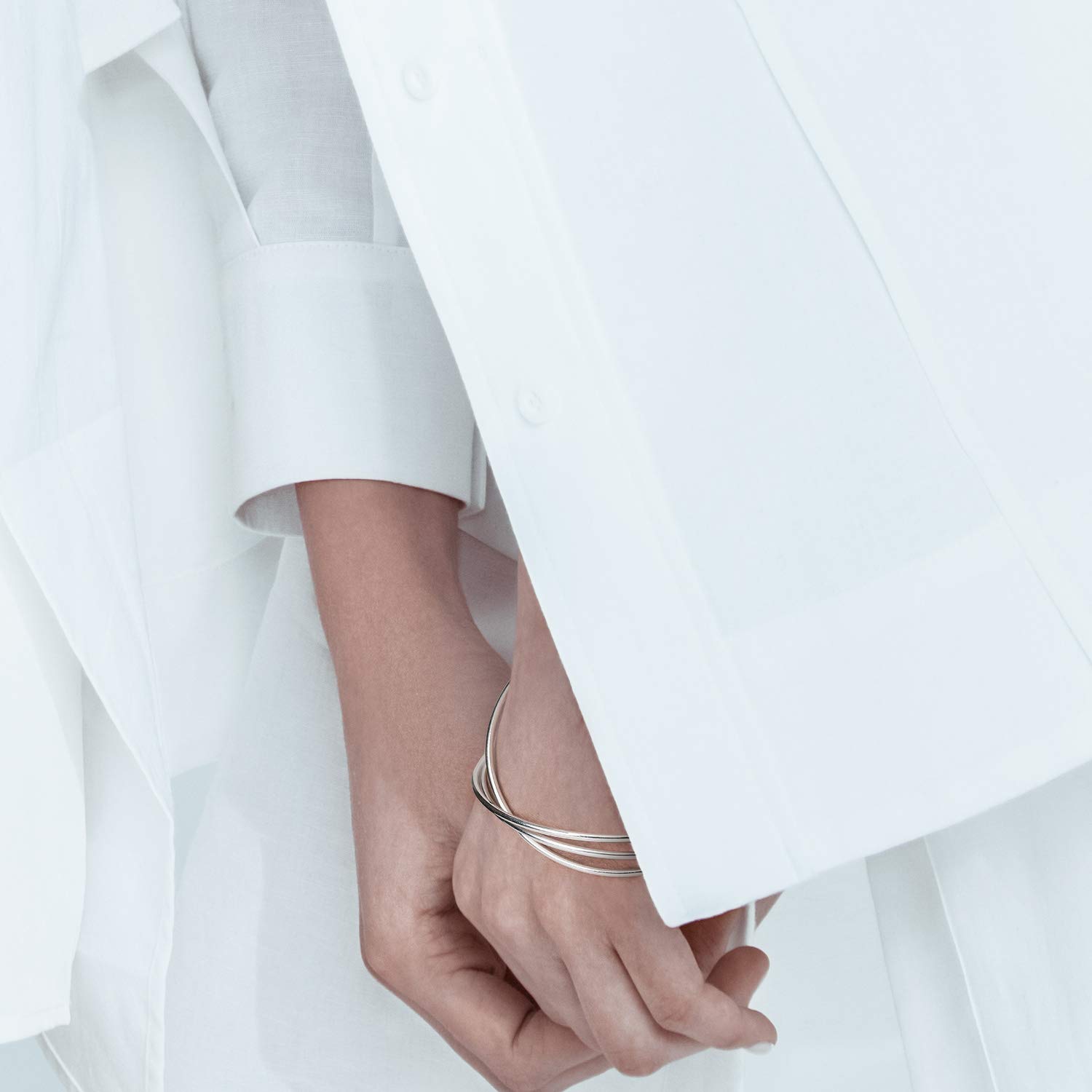 Personalizzato Plain Simple Round Square Flat Edge Layering Stacking Strong 2-3MM Shinny .925 Sterling Silver Bangle Bracelet Set For Women Teen Customizable