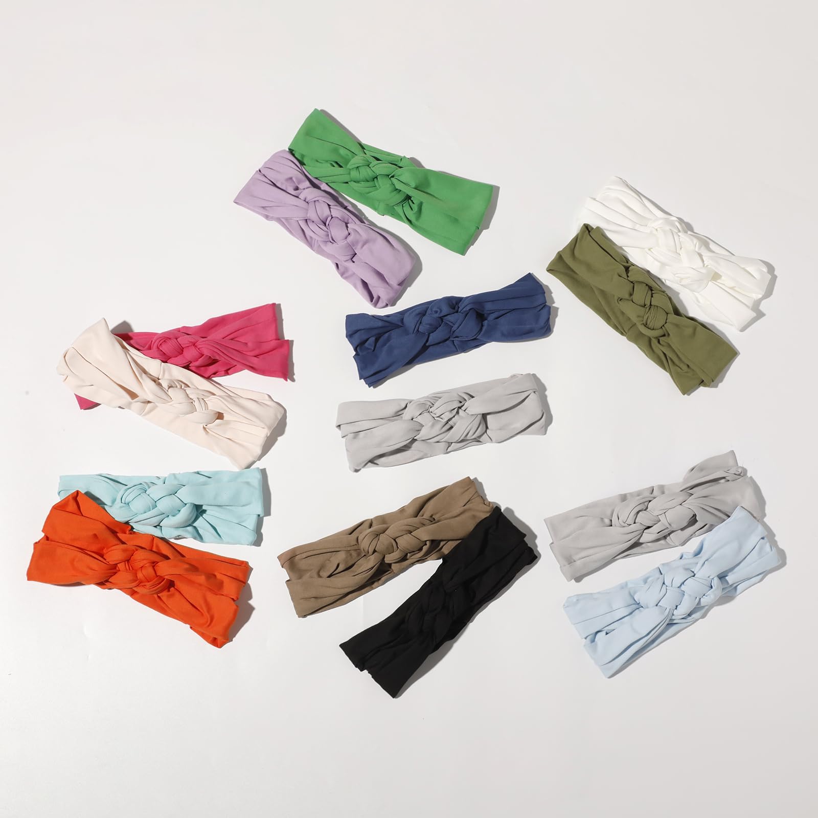 Vercret Fasce per capelli da donna con nodo marinaro, doppia larga, elastica, regolabile, intrecciata, antiscivolo, per ragazze, bohémien, turbante, yoga, allenamento, tinta unita, 3 pezzi