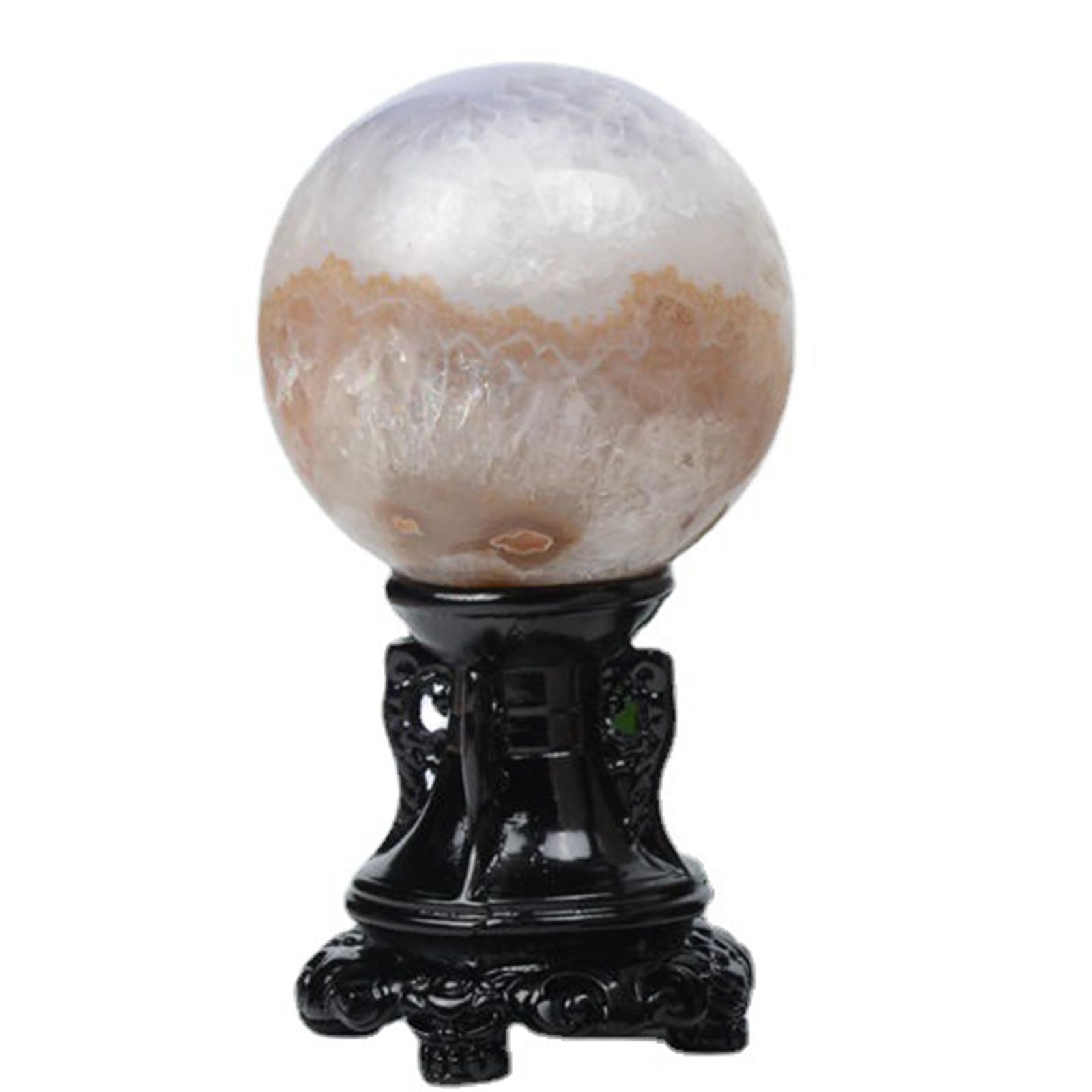 vfdaSWQQ crystal ball, White Agate Crystal Ball Sphere Ornament with Stand for Collecting, Healing Gift, Rock and Mineral Decor