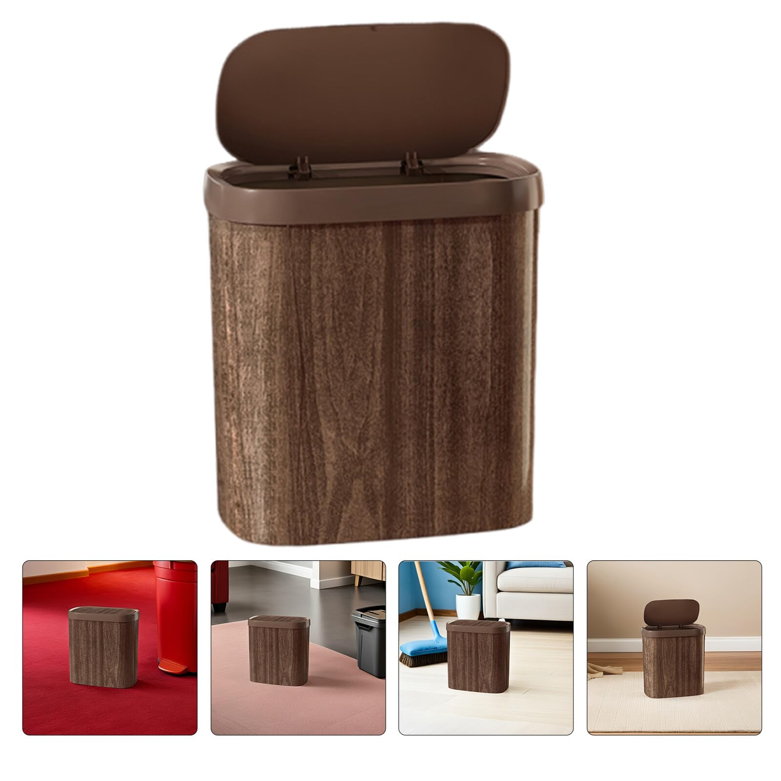 LABRIMP Schmaler Küchenmülleimer 9 L aus Robustem Pp mit Deckel in Holzoptik Platzsparender Abfalleimer für Badezimmer Büro und Hotel im Retro Landhausstil