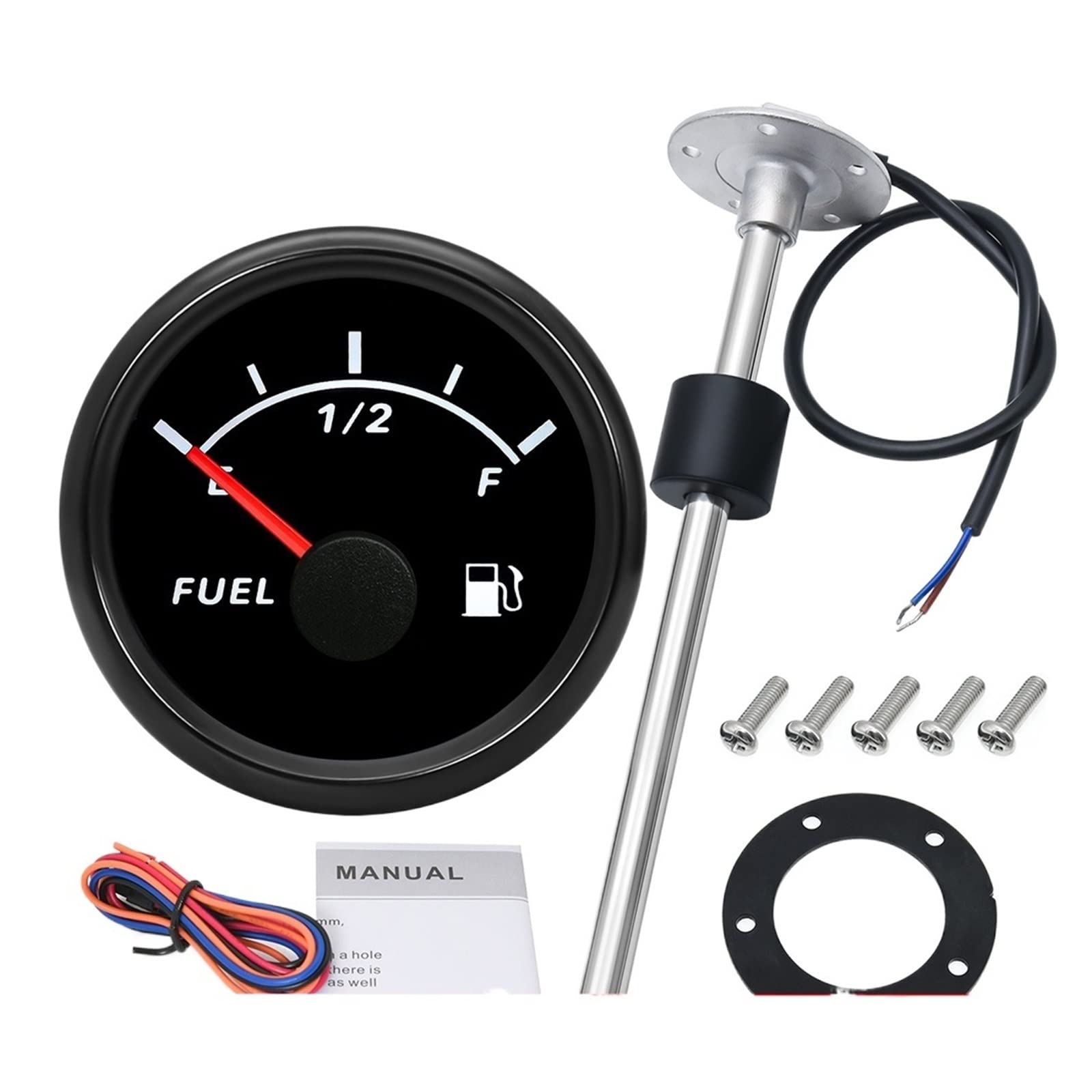 Sensor de Nivel, Indicador de nivel de combustible de 0-190 Ohm y 52MM con Sensor, indicador de combustible de retroiluminación roja, Sensor de nivel de agua for coche, barco, caravana(Light blue)