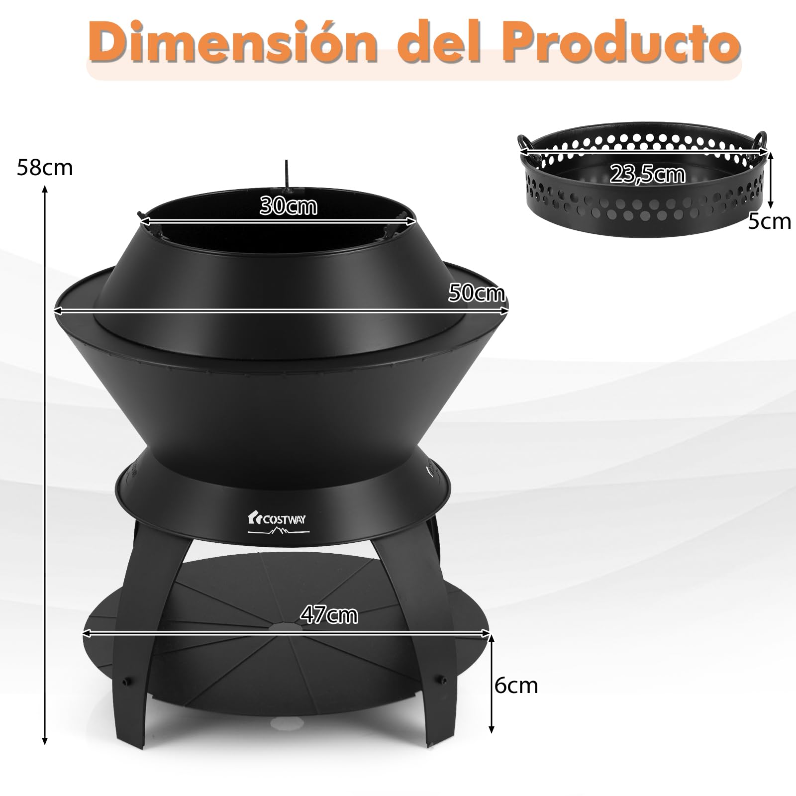 GOPLUS Brasero Sin Humo De 50 Cm, Brasero De Pellets De Leña con Cenicero Y Anillo De Wok Extraíble, Brasero Exterior 3 En 1 con Segunda Combustión para Acampar, Barbacoa, Hoguera En El Patio Trasero