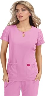 KOI Betsey Johnson Keyhole Neckline Magnolia Scrub Top for Women Light Orchid XXS