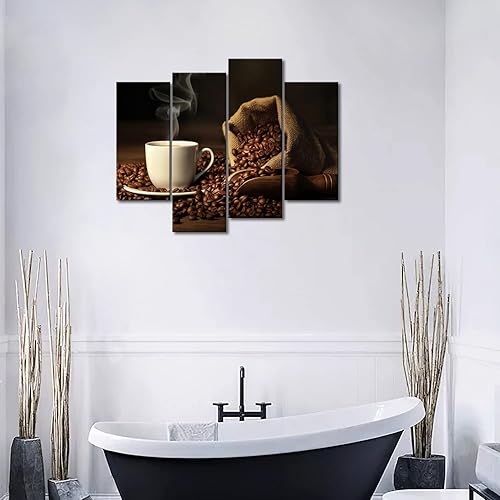 Miniatura 4 de Arte de pared de café marrón - Pintura de la tienda de café en lienzo - Decoración para el hogar y regalo