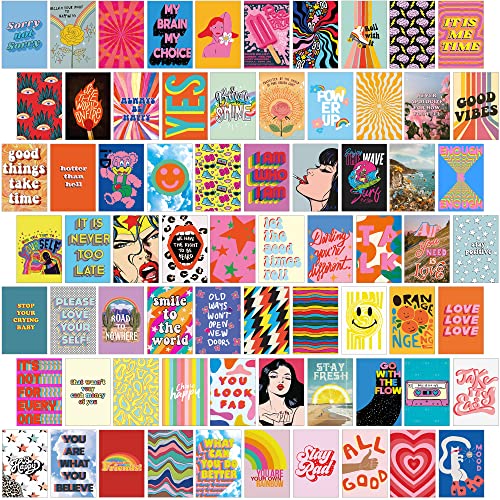 Indie Wall Collage Kit Aesthetic Pictures for Teen Girl ,Cute Posters for Room Aesthetic, Indie Posters Eclectic Decor for Cute Room Decor Aesthetic Tiktok, Preppy and Colorful Wall Decor