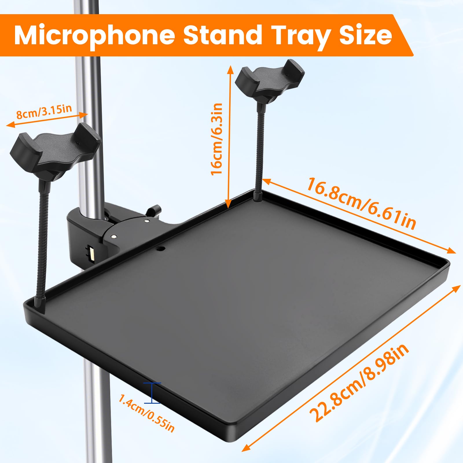 Soporte de micrófono soporte de micrófono clip ajustable con soportes para teléfono celular - práctico soporte para estudio en vivo, partición y grabación de podcast (dos soportes de teléfono)