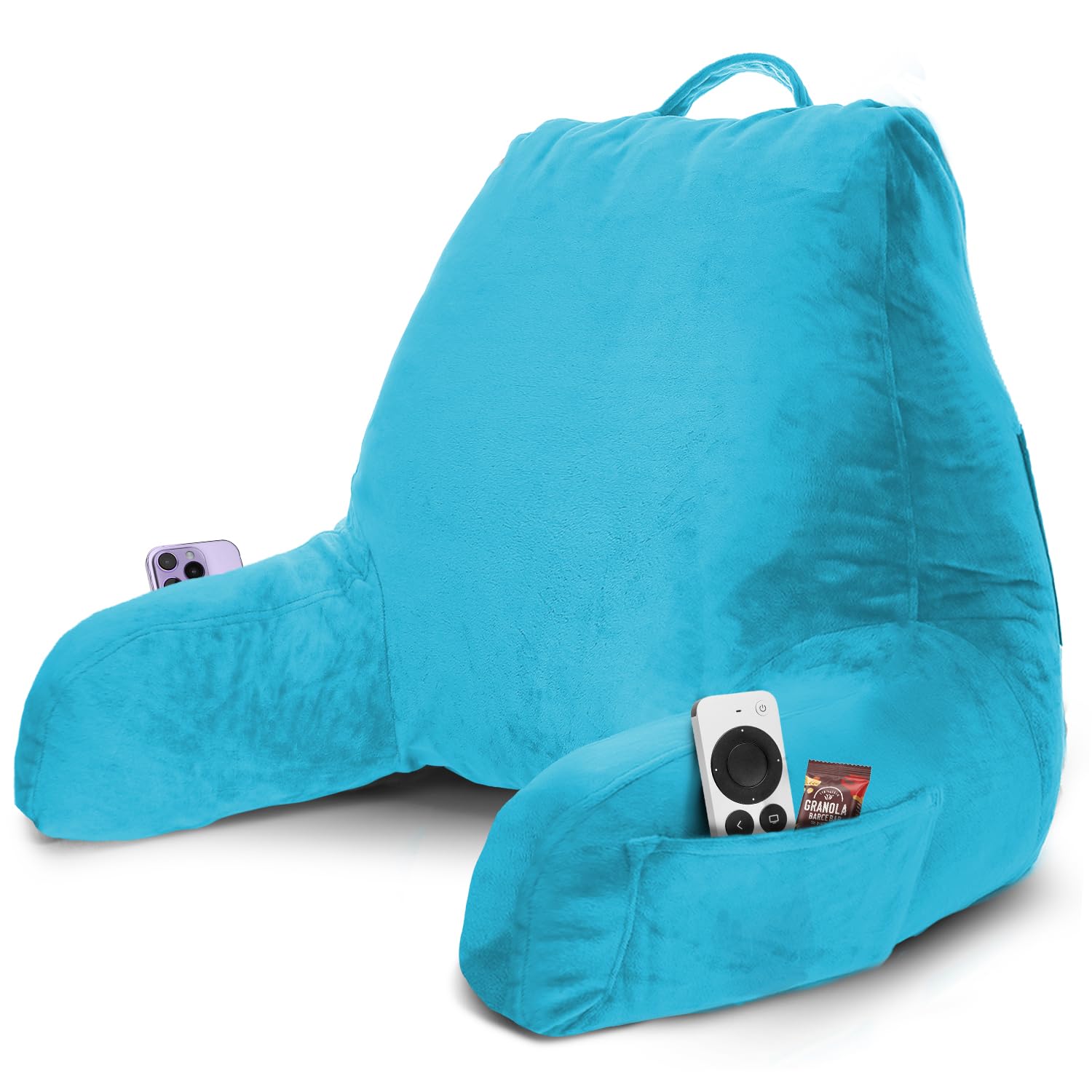 Nestl Reading Pillow with Shredded Memory Foam, Designed for Sitting Up in Bed and Couch, Back and Arms Adjustable Support for Adult &amp; Teens Backrest Pillows for Reading, Washable Cover, Bright Blue