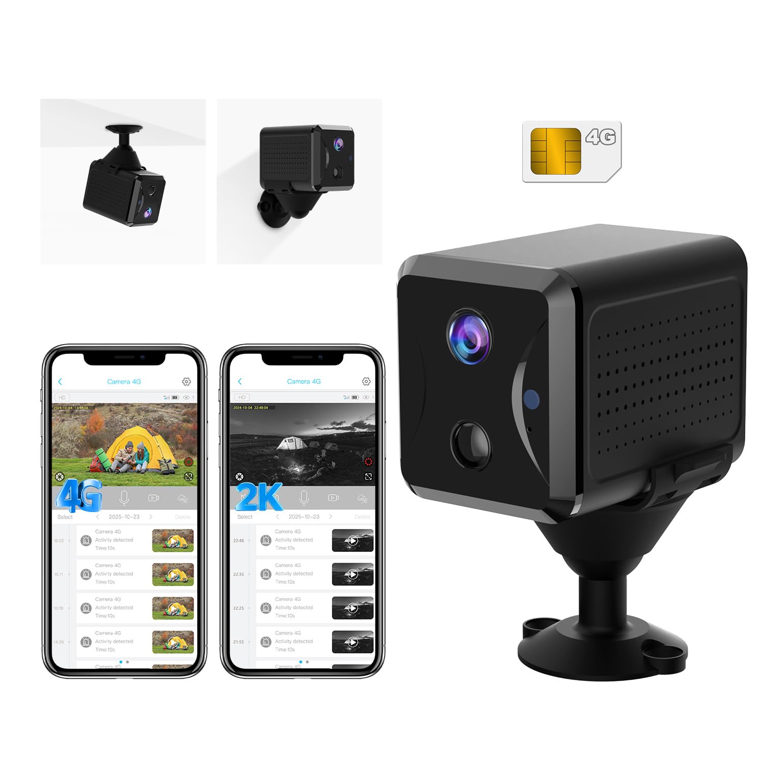 Bextgoo Camara Vigilancia SIM, 4G LTE Videovigilancia sin Internet con Tarjeta SIM, 2K Mini Camara Vigilancia sin WiFi, Bateria 5200mAh, Detección Movimiento, Visión 160°, 2K Vision Nocturna