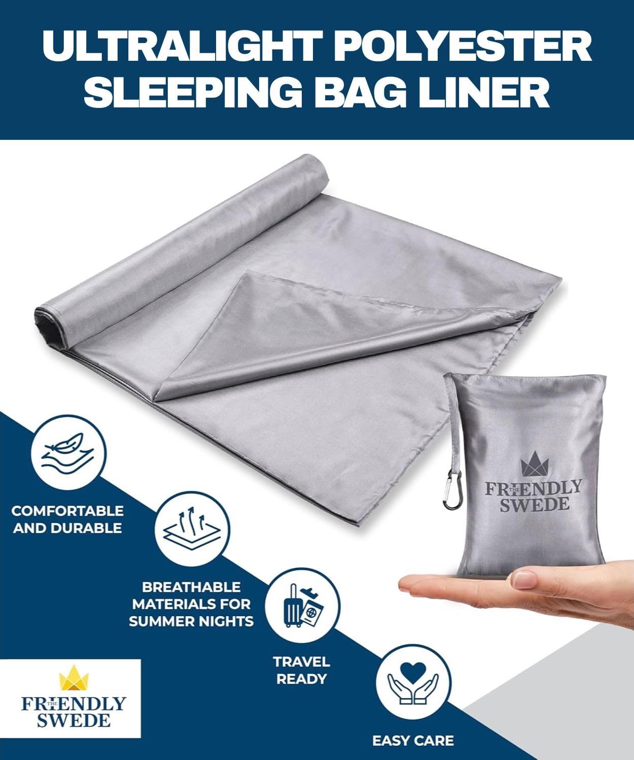 The Friendly Swede Sac de Couchage Inlay pour Camping et Voyage, Ultra léger, Petit encombrement, Soyeux Frais ou Chaud, coutil en Microfibre avec Sac de Compression