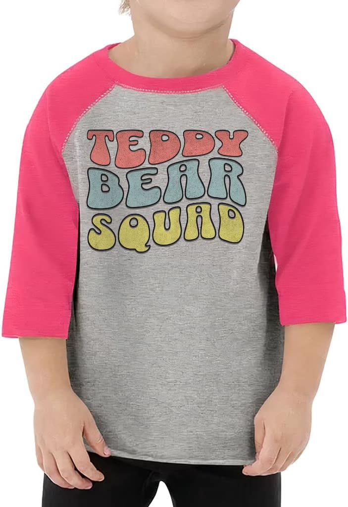 Bear Print Toddler Baseball T-Shirt - Cute 3/4 Sleeve T-Shirt - Graphic Kids' Baseball Tee