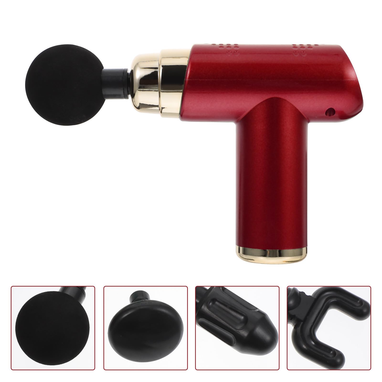 Masajeador Muscular Eléctrico de Percusión Mini Ajustable Rojo | Abs, 6 Velocidades y 4 Cabezales, Batería 7, 4v 1200mah, Carga Tipo C, 25w