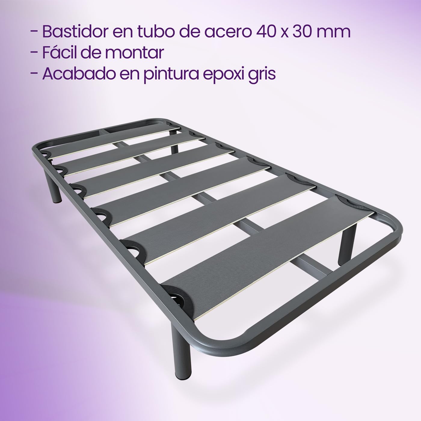 mattfy - Somier de Láminas Anchas Reforzado Anti - Ruido Estructura 40x30 mm con Juego de Patas Roscadas, Gran Estabilidad y Robustez, 90x190