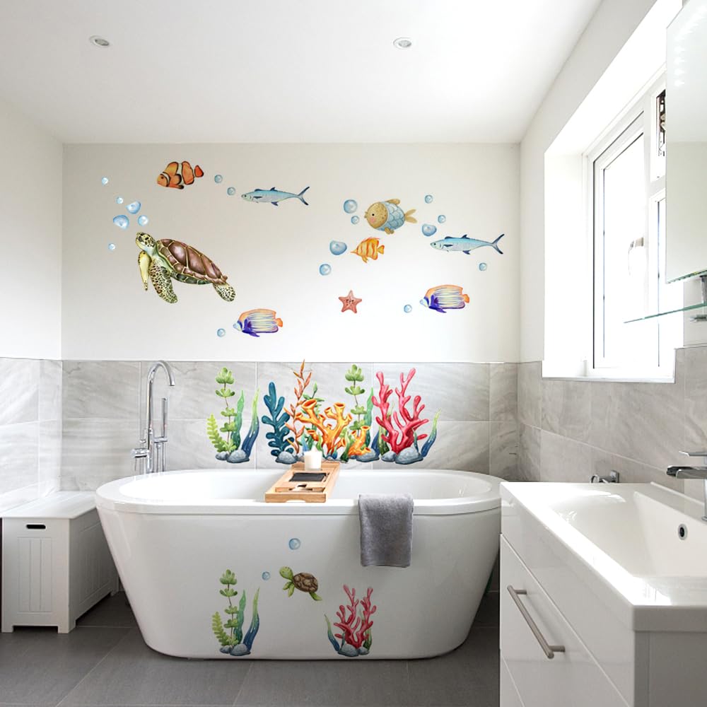 45 Stück Meeresschildkröte Wandtattoo Set - Blaue Vinyl Aufkleber Mit Schaber