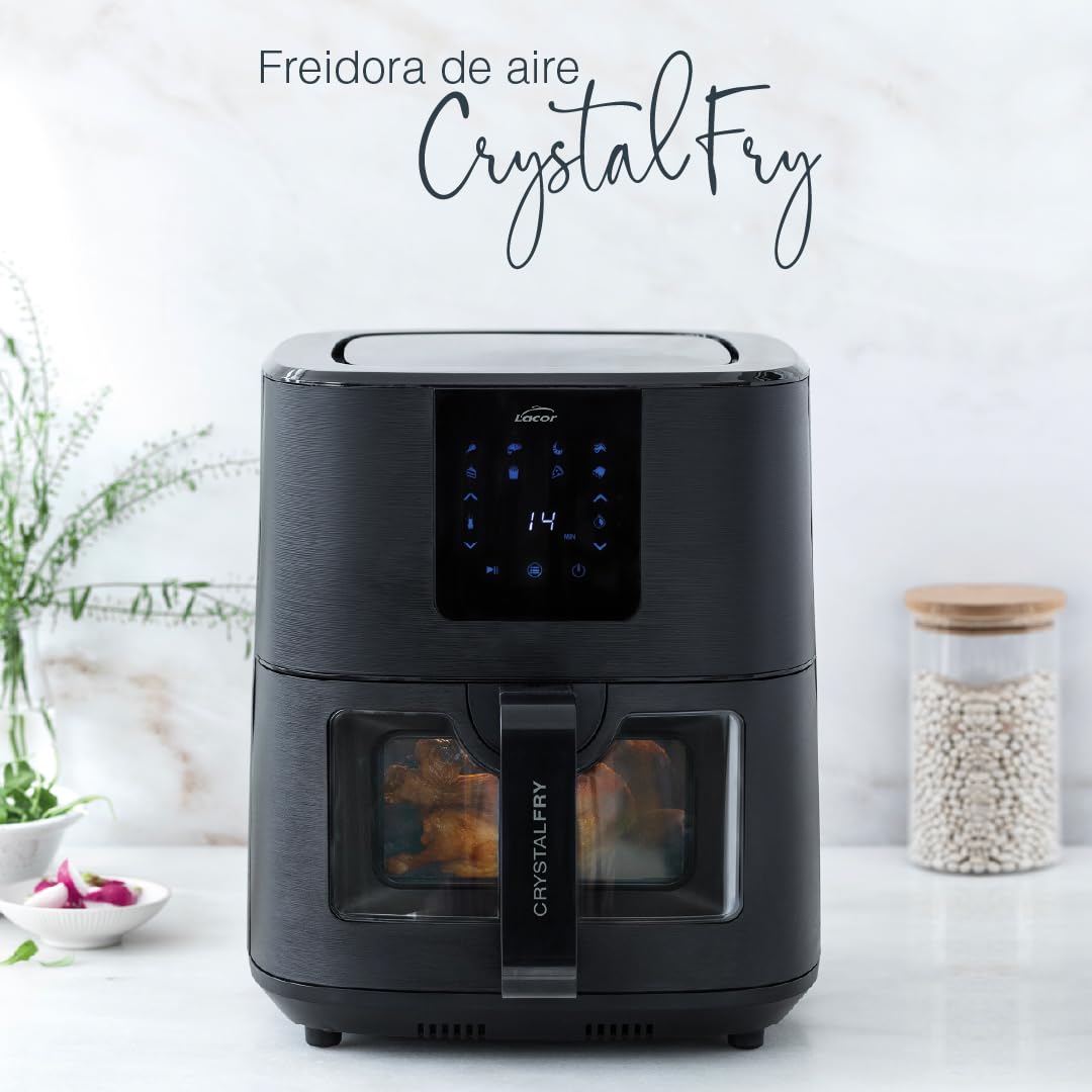 Lacor 69515 - Freidora sin Aceite CrystalFry, Freidora de Aire, Ventana | Frituras crujientes y homogéneas; antiadherente fácil de limpiar, con 7 L de capacidad, práctico y fácil de guardar