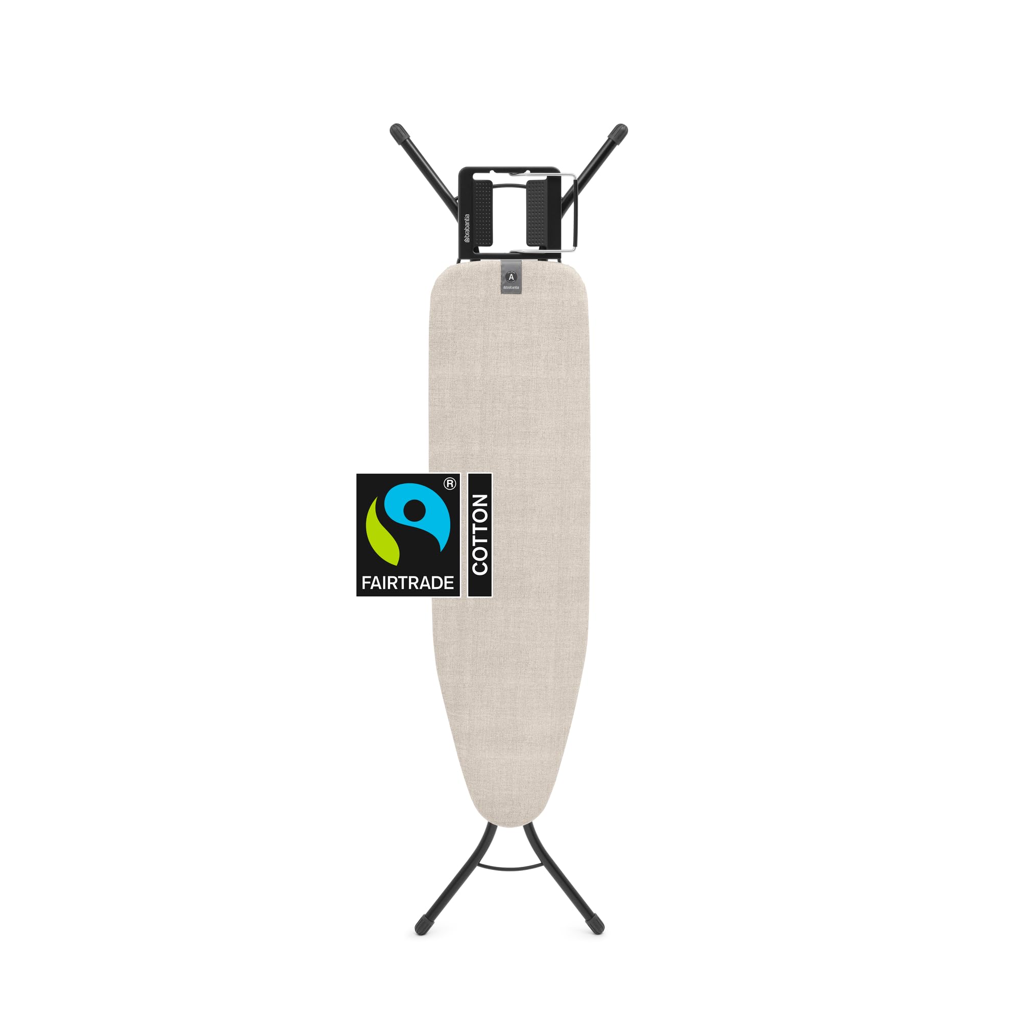Brabantia Compact Ironing Board with Left/Right Adjustable Steam Iron Rest | Small (Size A) | Fairtrade Denim Gray Cover | Adjustable Height (27-38"), Easy Fold, Anti-Collapse Lock, Non-Slip Feet