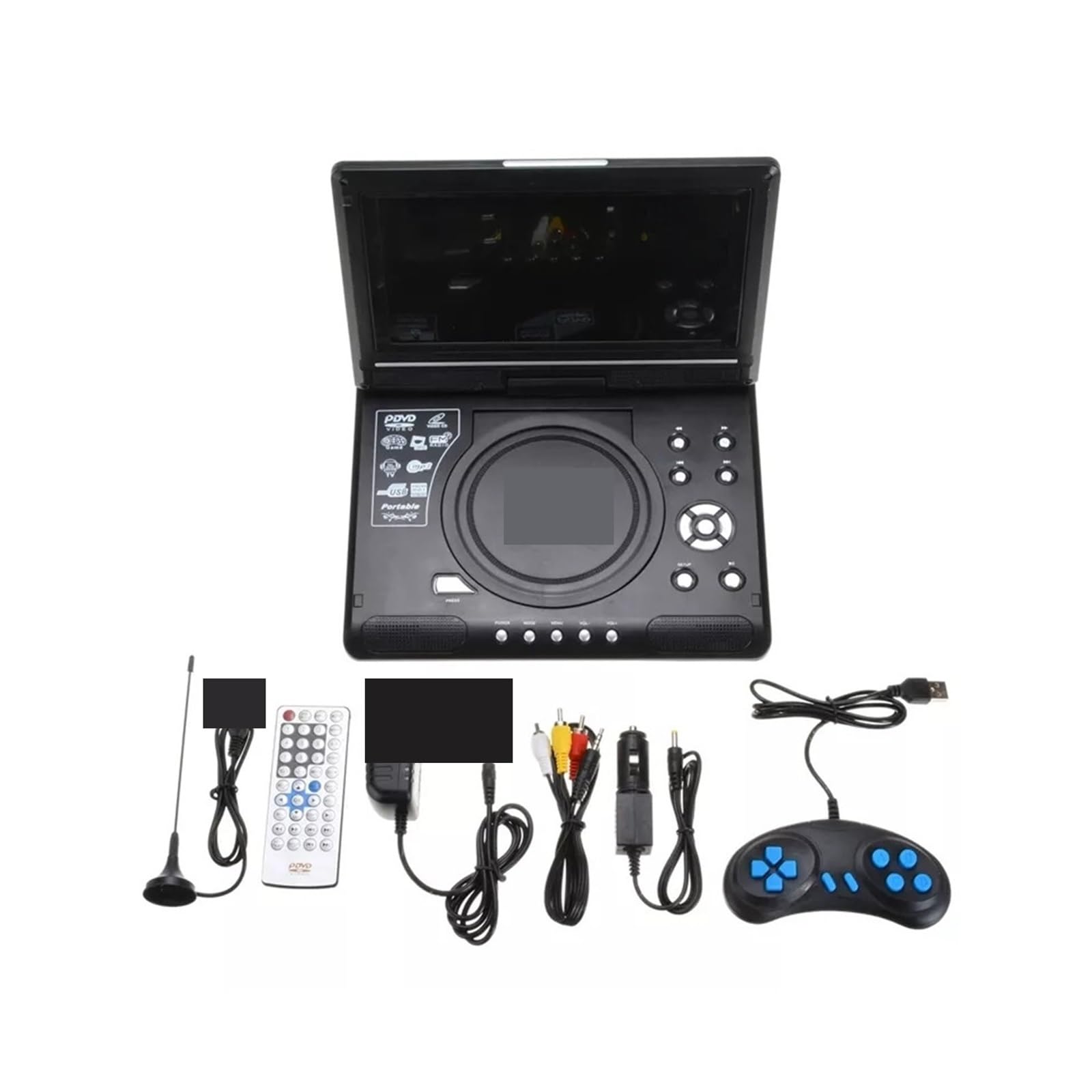 Reproductor de DVD portátil for Coche 9,8 Pulgadas, Reproductor CD VCD, TV, Adaptador Radio USB, Compatible con recepción FM, Enchufe Europeo para Coche y niños